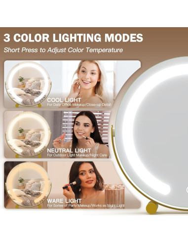 Espejo de Tocador Iluminado ROLOVE 30.48 cm Dorado 360