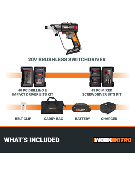 Taladro Atornillador WORX Nitro 20V SwitchDriver 2.0 con 85 Accesorios Taladro Atornillador WORX Nitro 20V SwitchDriver 2.0 con 85 Accesorios