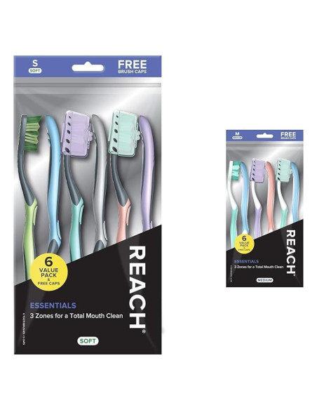 Cepillos de Dientes Reach Essentials 6 Unidades Cerdas Suaves y Medianas Cepillos de Dientes Reach Essentials 6 Unidades Cerdas Suaves y Medianas