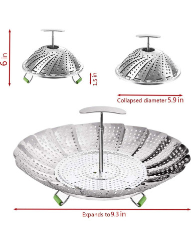 Cesta de Vapor LHS de Acero Inoxidable Expandible 15-23.6 cm