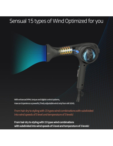 Secador de Pelo Profesional JMW AIR Sense I - 15 Vientos, 3 Calor