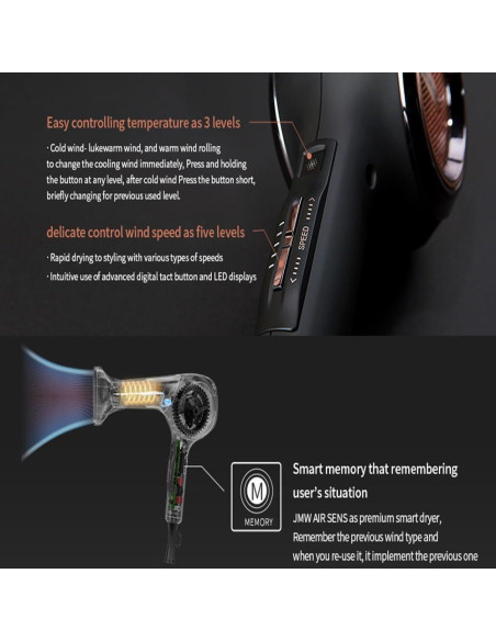 Secador de Pelo Profesional JMW AIR Sense I - 15 Vientos, 3 Calor Secador de Pelo Profesional JMW AIR Sense I - 15 Vientos, 3 Calor
