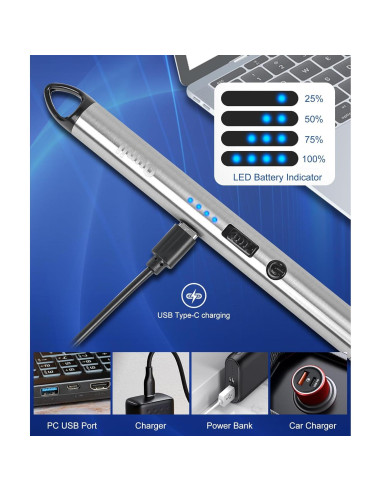 Encendedor Eléctrico Ounil Recargable USB Tipo-C a Prueba de Viento