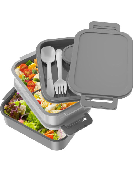 Caja Bento Apilable Jelife 2130ml a Prueba de Fugas Gris Caja Bento Apilable Jelife 2130ml a Prueba de Fugas Gris