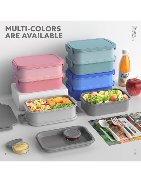 Caja Bento Apilable Jelife 2130ml a Prueba de Fugas Gris Caja Bento Apilable Jelife 2130ml a Prueba de Fugas Gris