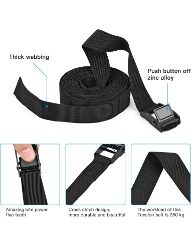 Correas de Sujeción Kshineni 4 Pcs 2.5 m x 2.54 cm Alta Resistencia