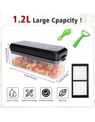 Cortador de Verduras GLADICER 4 en 1 con Contenedor Negro