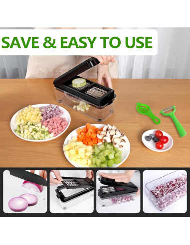 Cortador de Verduras GLADICER 4 en 1 con Contenedor Negro