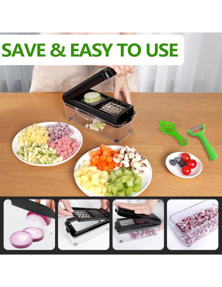 Cortador de Verduras GLADICER 4 en 1 con Contenedor Negro Cortador de Verduras GLADICER 4 en 1 con Contenedor Negro
