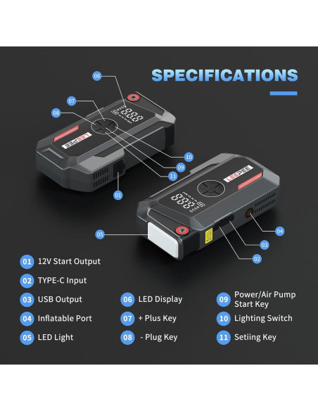 Compresor de Aire LEEPEE TM16K 12V 3000A con Linterna LED Compresor de Aire LEEPEE TM16K 12V 3000A con Linterna LED