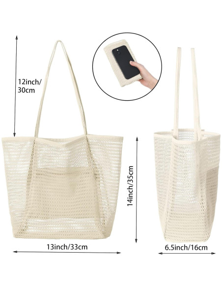 Bolsa de Playa de Malla Grande Iioscre 45.7x35.6cm Beige Bolsa de Playa de Malla Grande Iioscre 45.7x35.6cm Beige