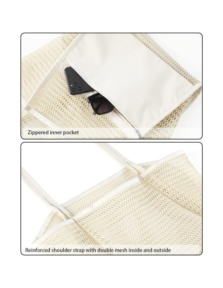 Bolsa de Playa de Malla Grande Iioscre 45.7x35.6cm Beige Bolsa de Playa de Malla Grande Iioscre 45.7x35.6cm Beige