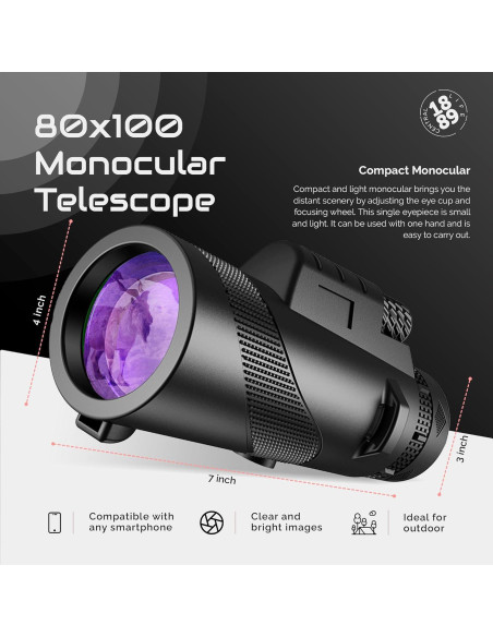 Telescopio Monocular Central Life 80x100 HD con Adaptador Telescopio Monocular Central Life 80x100 HD con Adaptador