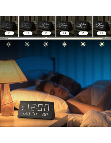 Reloj Despertador Digital JALL de Madera con 3 Alarmas