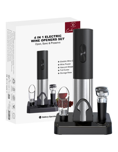 Juego de Sacacorchos Eléctrico COKUNST 4 en 1 con Soporte Juego de Sacacorchos Eléctrico COKUNST 4 en 1 con Soporte
