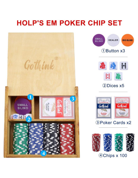 Juego de Póker GOTHINK 100 Fichas Profesionales + Cartas Juego de Póker GOTHINK 100 Fichas Profesionales + Cartas