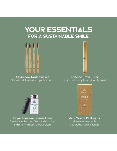 Cepillos de Dientes de Bambú Greenzla - Paquete de 4 Biodegradables