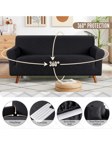 Funda de Sofá Ruaozz 3 Plazas Antideslizante Lavable Negro