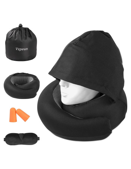 Almohada de Viaje Vzpeun con Capucha y Espuma de Memoria Almohada de Viaje Vzpeun con Capucha y Espuma de Memoria