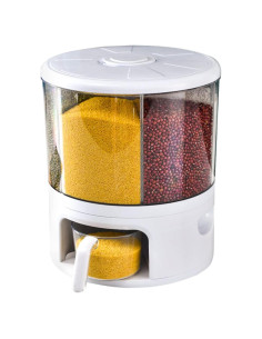 Dispensador de Granos Rotatorio SNKOURIN 6 Compartimentos Blanco