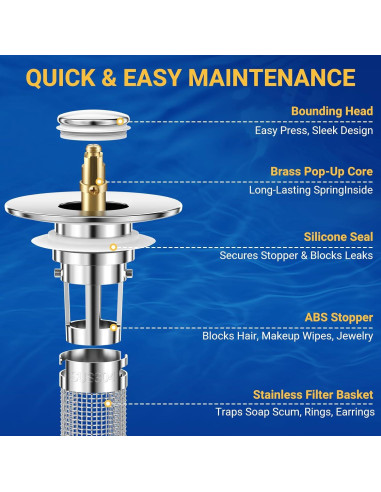 Colador de desagüe HFMZYWA para lavabo de baño acero inoxidable