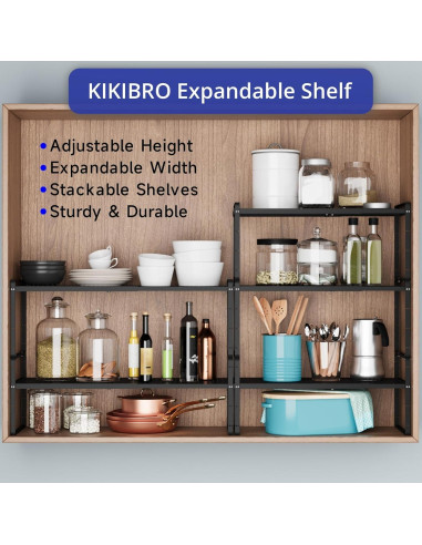 Organizador de Estantes Expandible KIKIBRO Negro 1 Paquete