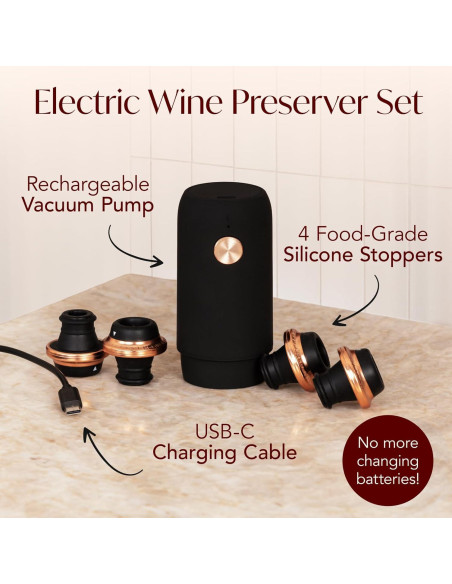 Conservador de Vino Eléctrico Vin Fresco - Bomba de Vacío Recargable Conservador de Vino Eléctrico Vin Fresco - Bomba de Vacío Recargable
