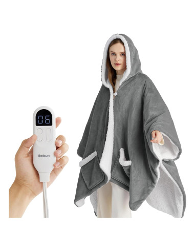Manta Térmica Wearable Bedsure 127x162 cm Gris con Calor Ajustable