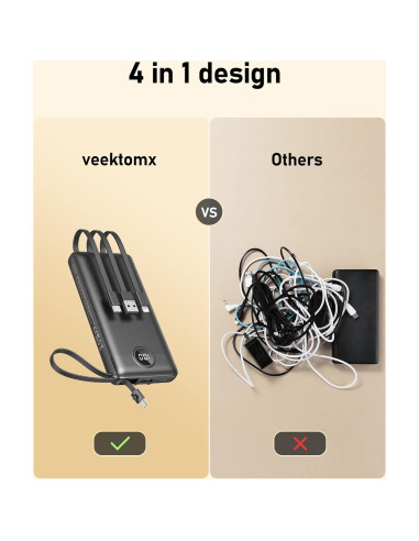 Cargador Portátil VEEKTOMX 10000mAh Carga Rápida USB-C Negro