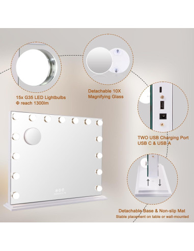 Espejo de Tocador FENCHILIN Iluminado 45.7x57.9cm con USB