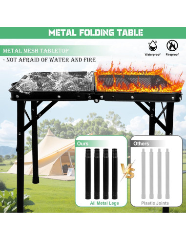 Mesa de Parrilla Plegable ALZEROOE 60x40 cm 3 Alturas Ajustables
