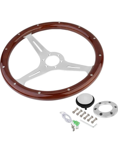 Volante de Madera YEHICY 38cm Universal para Autos Clásicos Volante de Madera YEHICY 38cm Universal para Autos Clásicos