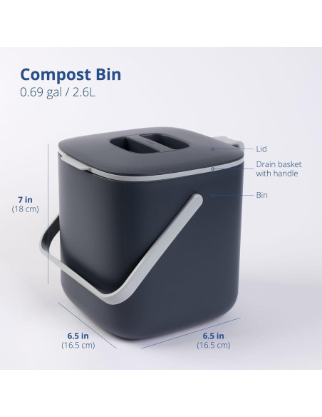 Cubo de Compostaje de Cocina Blue Ginkgo 2.6L Gris Hermético Cubo de Compostaje de Cocina Blue Ginkgo 2.6L Gris Hermético