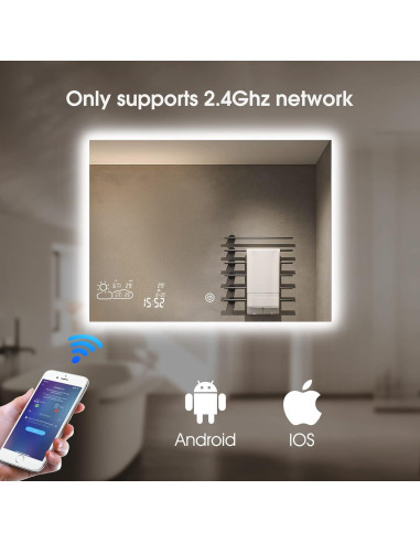 Espejo de Baño LED BYECOLD 81x61 cm Inteligente con WiFi