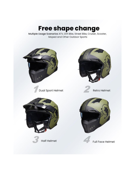 Casco Abierto ILM Z302 para Motocicleta Verde Militar Pequeño Casco Abierto ILM Z302 para Motocicleta Verde Militar Pequeño
