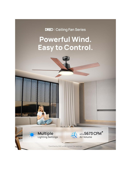 Ventilador de Techo Dreo CLF521 52" Negro con Luz LED y Control Remoto Ventilador de Techo Dreo CLF521 52" Negro con Luz LED y Control Remoto