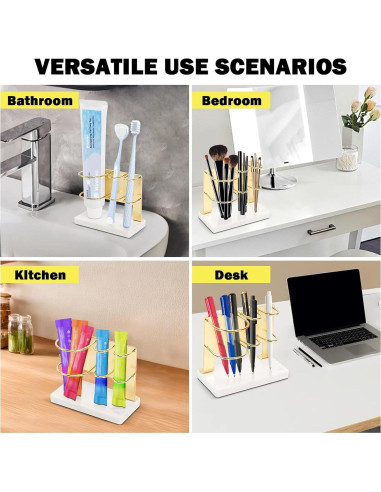Soporte para Cepillos de Dientes Winmien Dorado con Base de Mármol