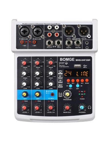 Mezclador de Audio BOMGE 04F 4 Canales USB Bluetooth 48V