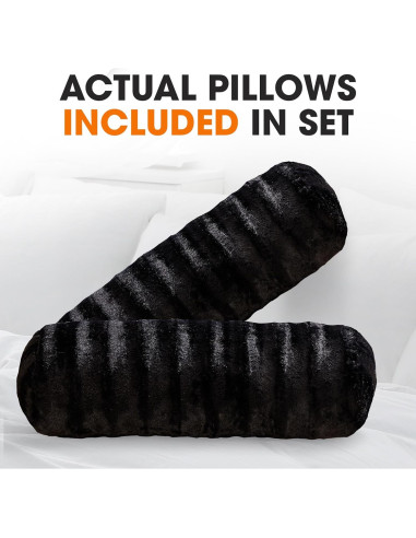 Almohadas Cilíndricas de Piel Sintética Colección Cheer 20x61cm 2pk Negro