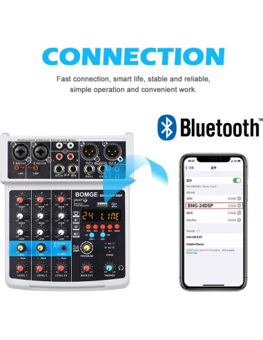 Mezclador de Audio BOMGE 04F 4 Canales USB Bluetooth 48V