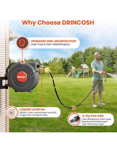 Manguera de Jardín Retráctil DRINCOSH 30m x 1.27cm Automática Manguera de Jardín Retráctil DRINCOSH 30m x 1.27cm Automática