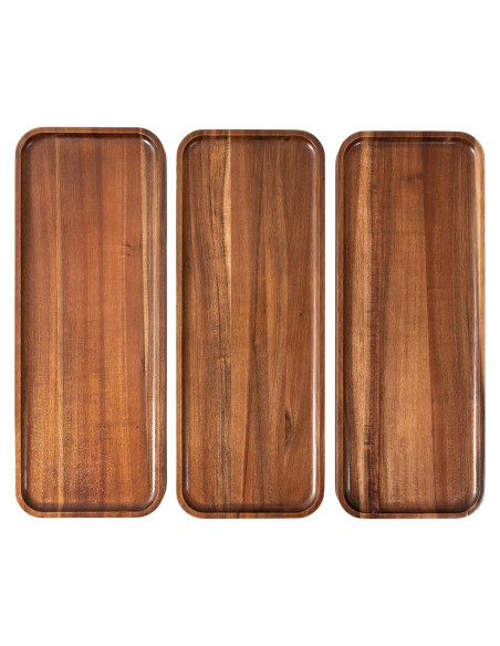 Juego de 3 Bandejas de Servicio de Madera Acacia 43.2x16.5cm Juego de 3 Bandejas de Servicio de Madera Acacia 43.2x16.5cm
