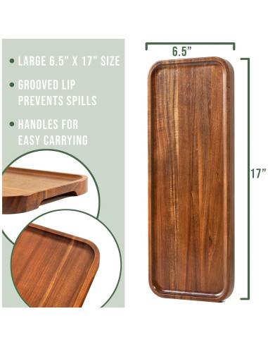 Juego de 3 Bandejas de Servicio de Madera Acacia 43.2x16.5cm