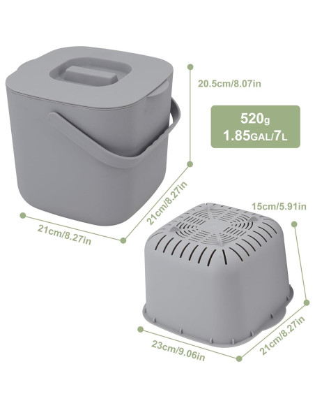 Bin de Compostaje de Cocina Jaderlu 7L Gris con Tapa Bin de Compostaje de Cocina Jaderlu 7L Gris con Tapa