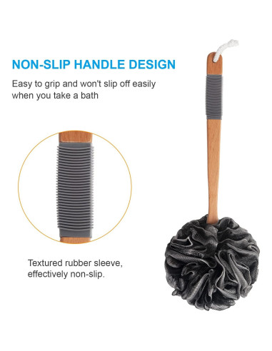 Esponja de Ducha AmazerBath con Mango de Madera 43 cm - Negra