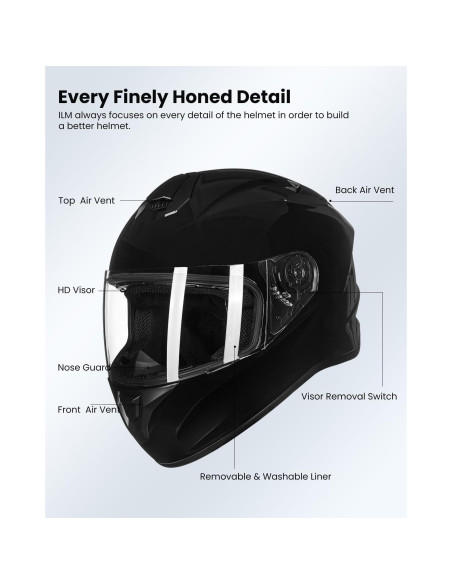 Casco de Moto ILM ST-06 Negro Brillante Pequeño DOT Casco de Moto ILM ST-06 Negro Brillante Pequeño DOT