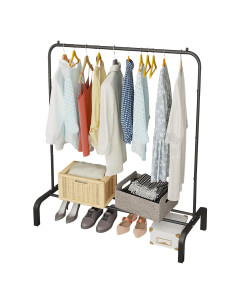 Perchero de Metal JIUYOTREE 110 cm con Estante Inferior Negro