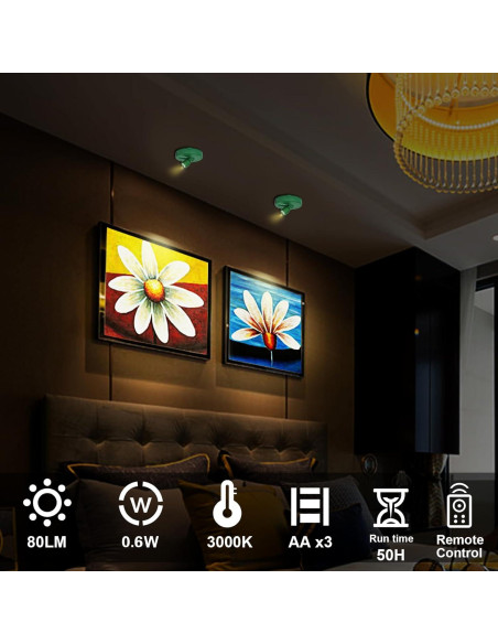 Foco LED a Batería HAMVIDNE Verde con Control Remoto - 80 Lúmenes Foco LED a Batería HAMVIDNE Verde con Control Remoto - 80 Lúmenes