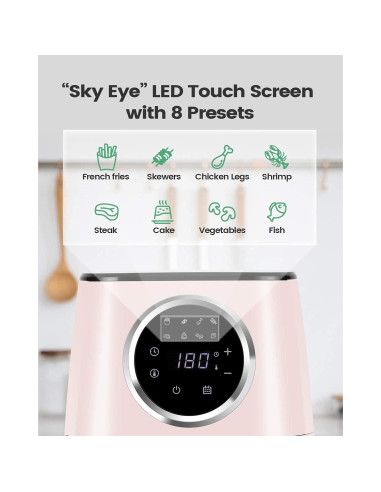 Freidora de Aire KOOC 4.5L Rosa, Pantalla Táctil LED 8 en 1