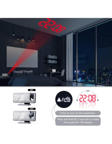 Reloj Despertador Proyector EVILTO LED 18.5 cm USB Negro